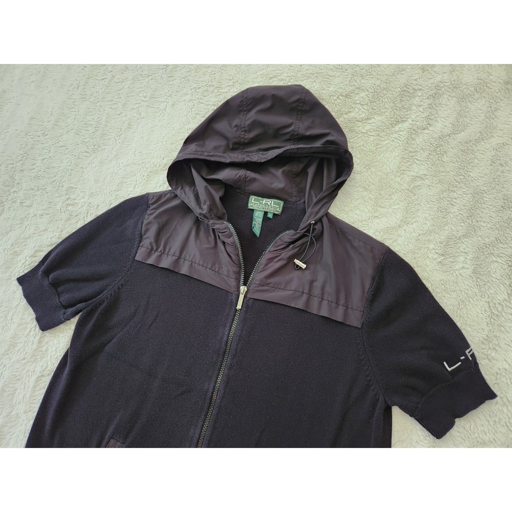 LRL Lauren Active Ralph‎ Lauren Knit Hoodie Full Zip Short Sleeve Black XL